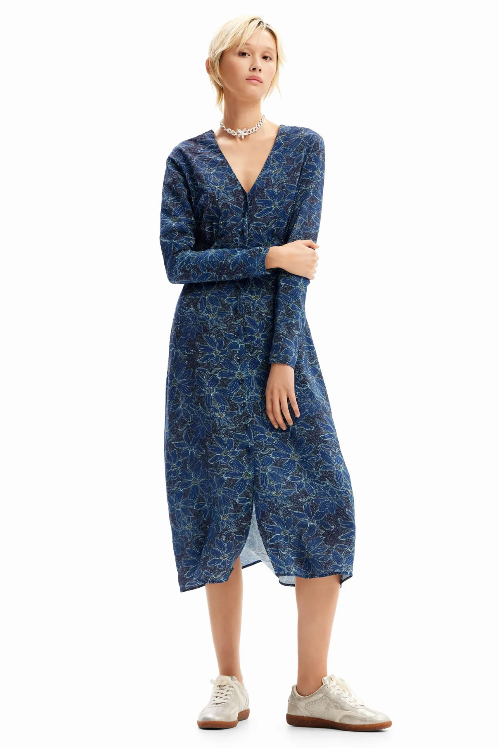 Floral midi shirt dress
