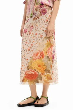 Floral patchwork midi skirt