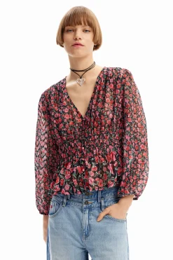 Floral plumetis blouse