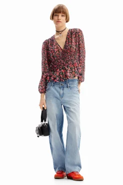 Floral plumetis blouse