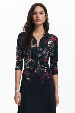 Floral print tulle T-shirt