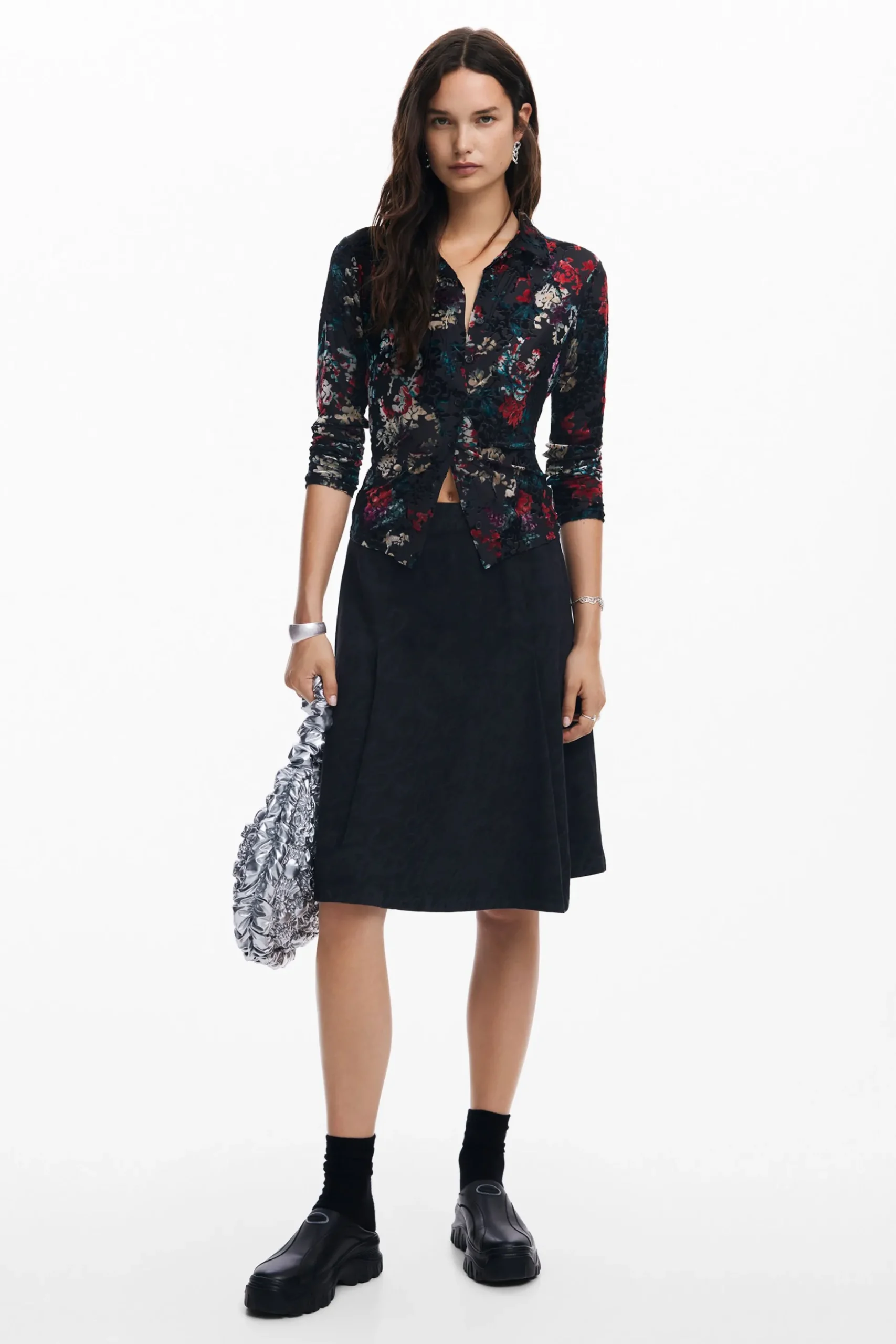 Floral print tulle T-shirt