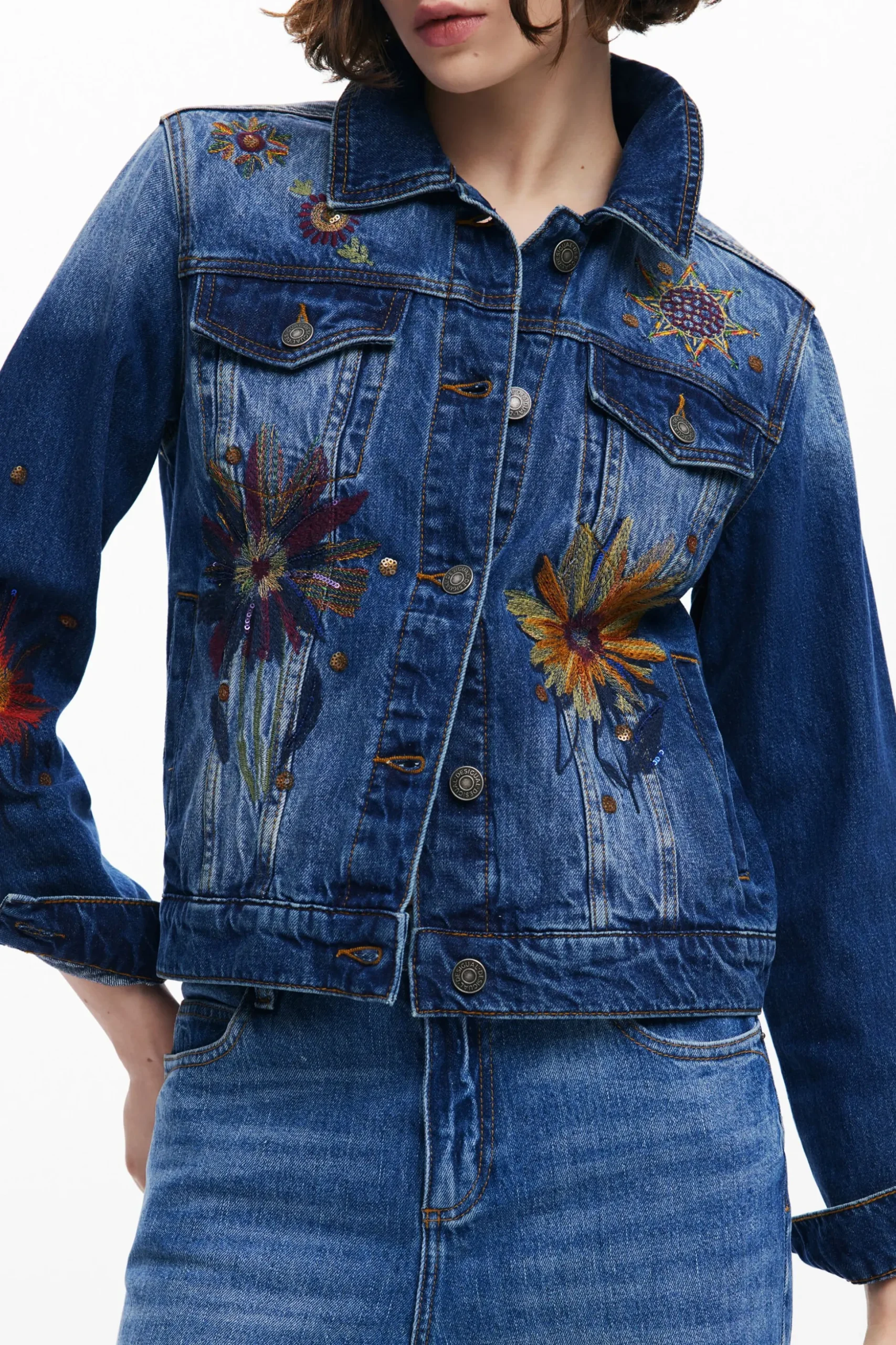 Floral trucker denim jacket