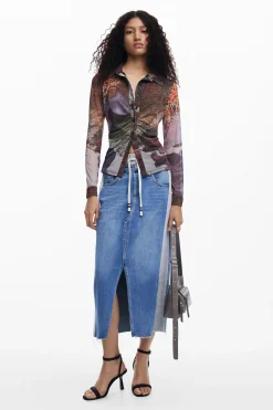 Hybrid denim midi skirt