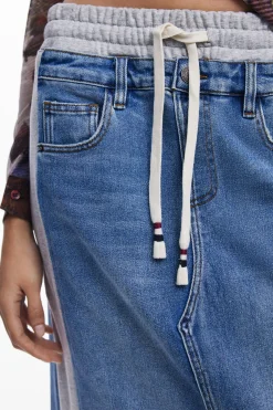 Hybrid denim midi skirt