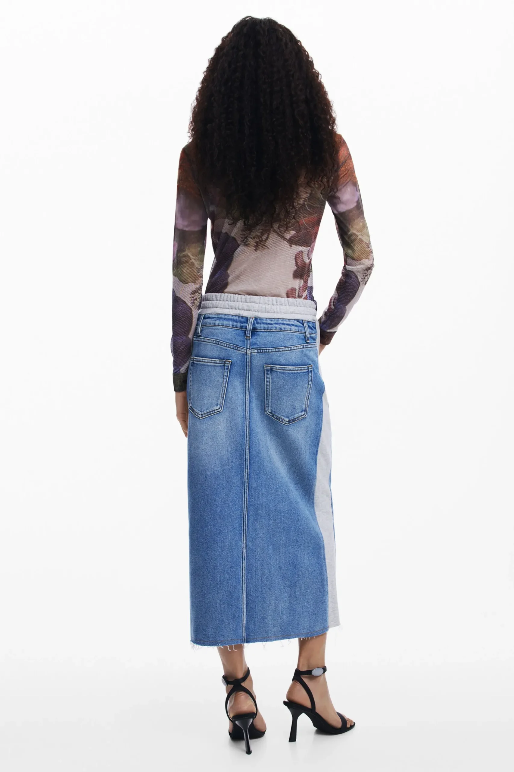 Hybrid denim midi skirt