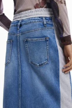 Hybrid denim midi skirt