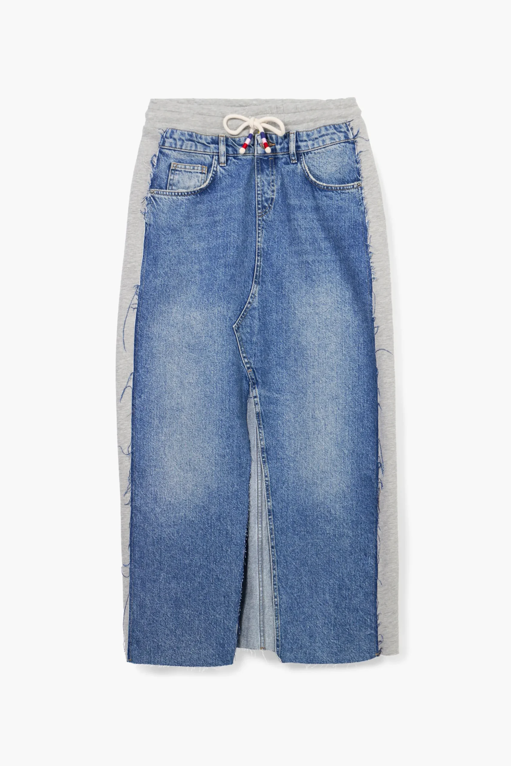 Hybrid denim midi skirt