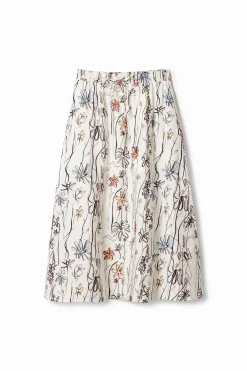Illustrated floral midi skirt