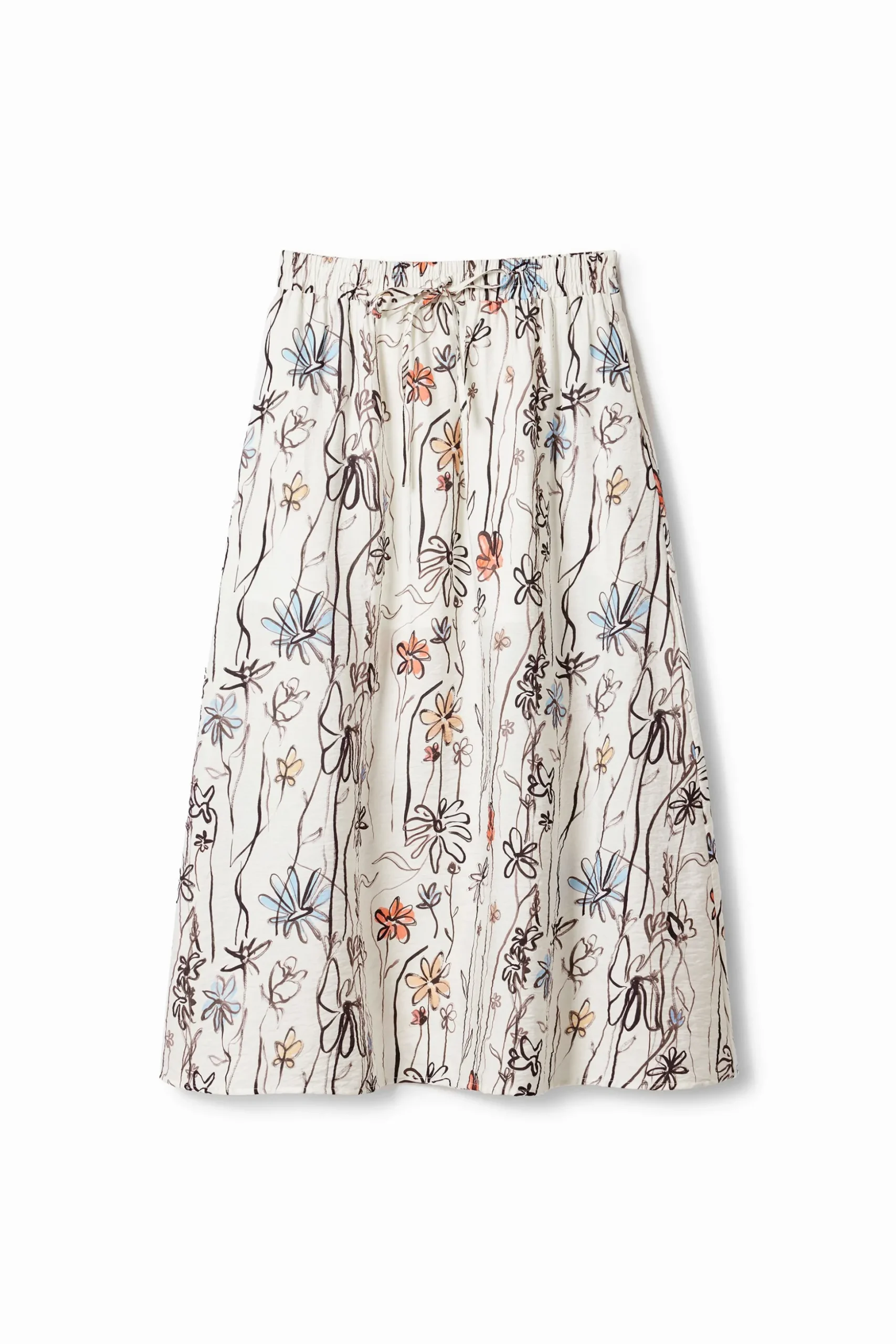 Illustrated floral midi skirt