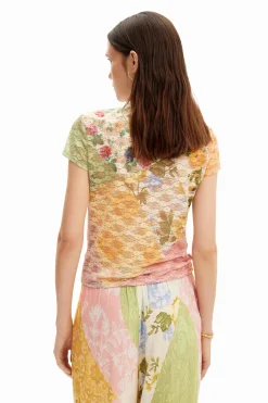 Lace T-shirt with floral pattern