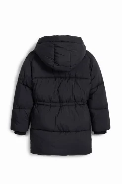 Long coat, large hood, pockets