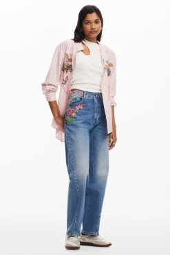 Long denim pants with flowers