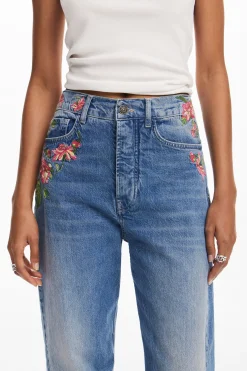 Long denim pants with flowers