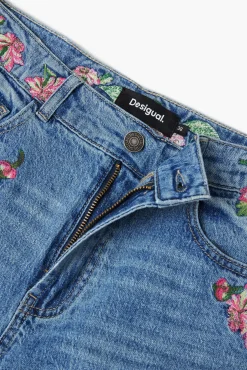 Long denim pants with flowers