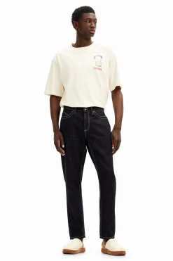 Long denim pants with pockets