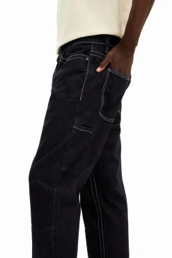 Long denim pants with pockets