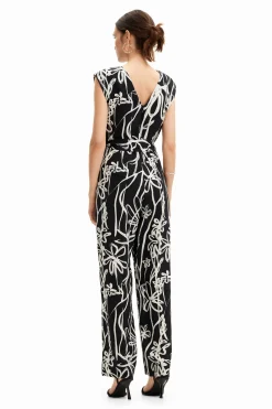 Long jumpsuit with illustrated flowers