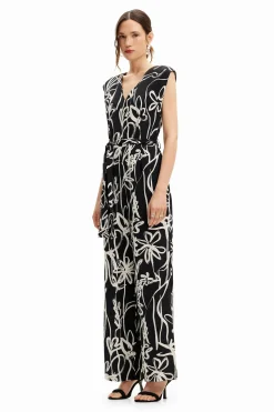 Long jumpsuit with illustrated flowers