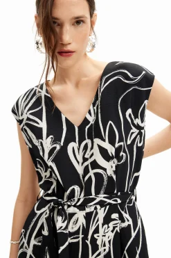 Long jumpsuit with illustrated flowers