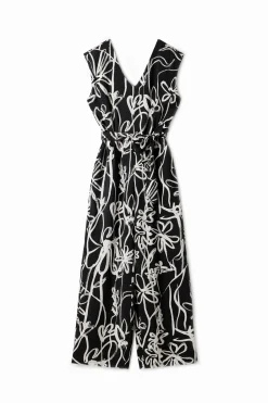 Long jumpsuit with illustrated flowers