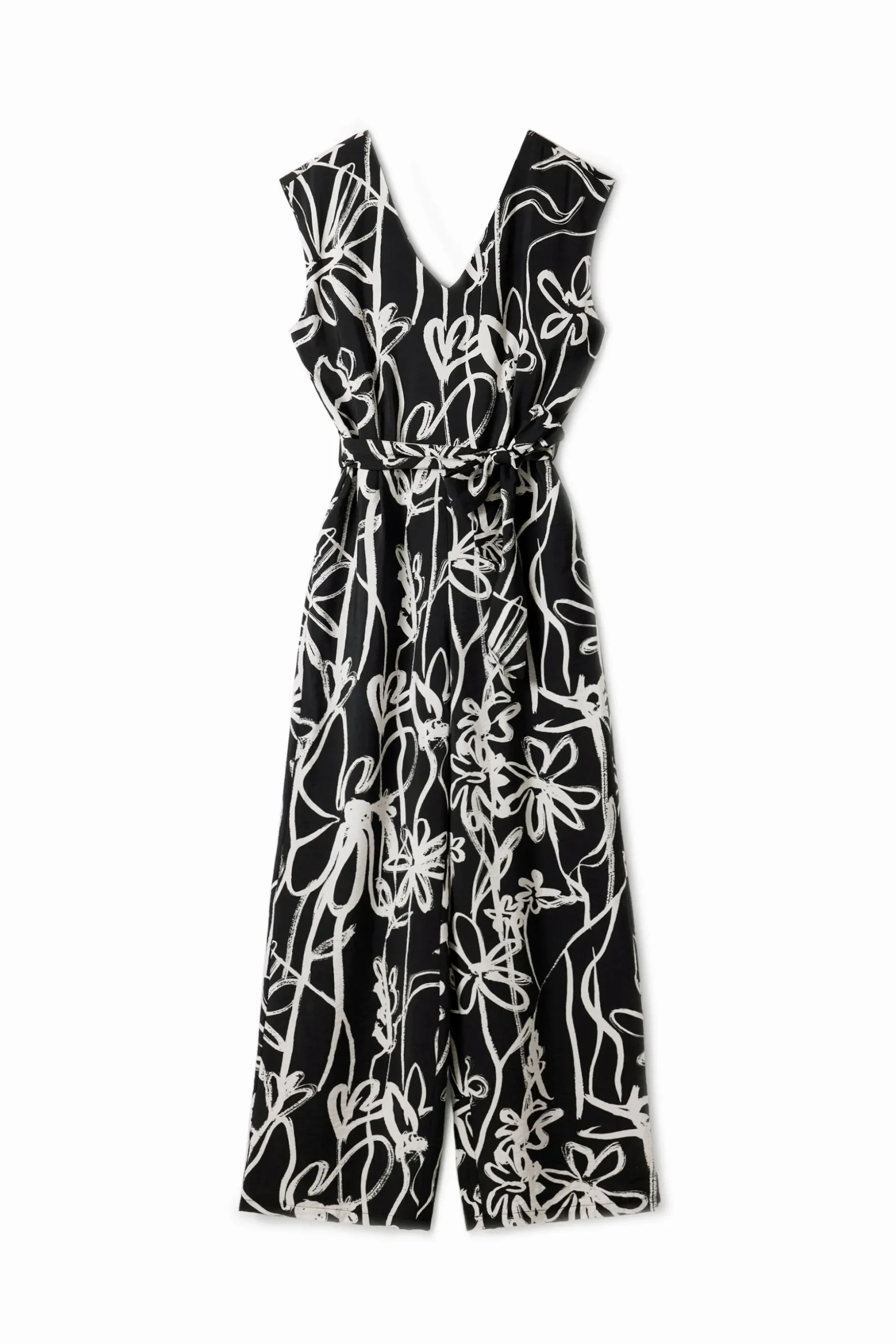 Long jumpsuit with illustrated flowers