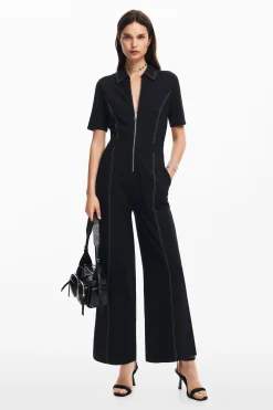 Long jumpsuit with topstitching
