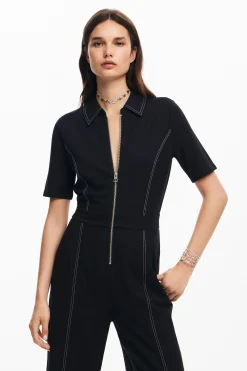 Long jumpsuit with topstitching