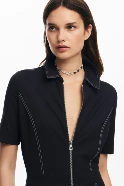 Long jumpsuit with topstitching