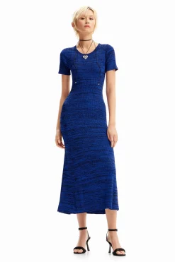 Long mottled ribbed dress