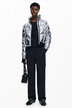 Metallic coat with hood