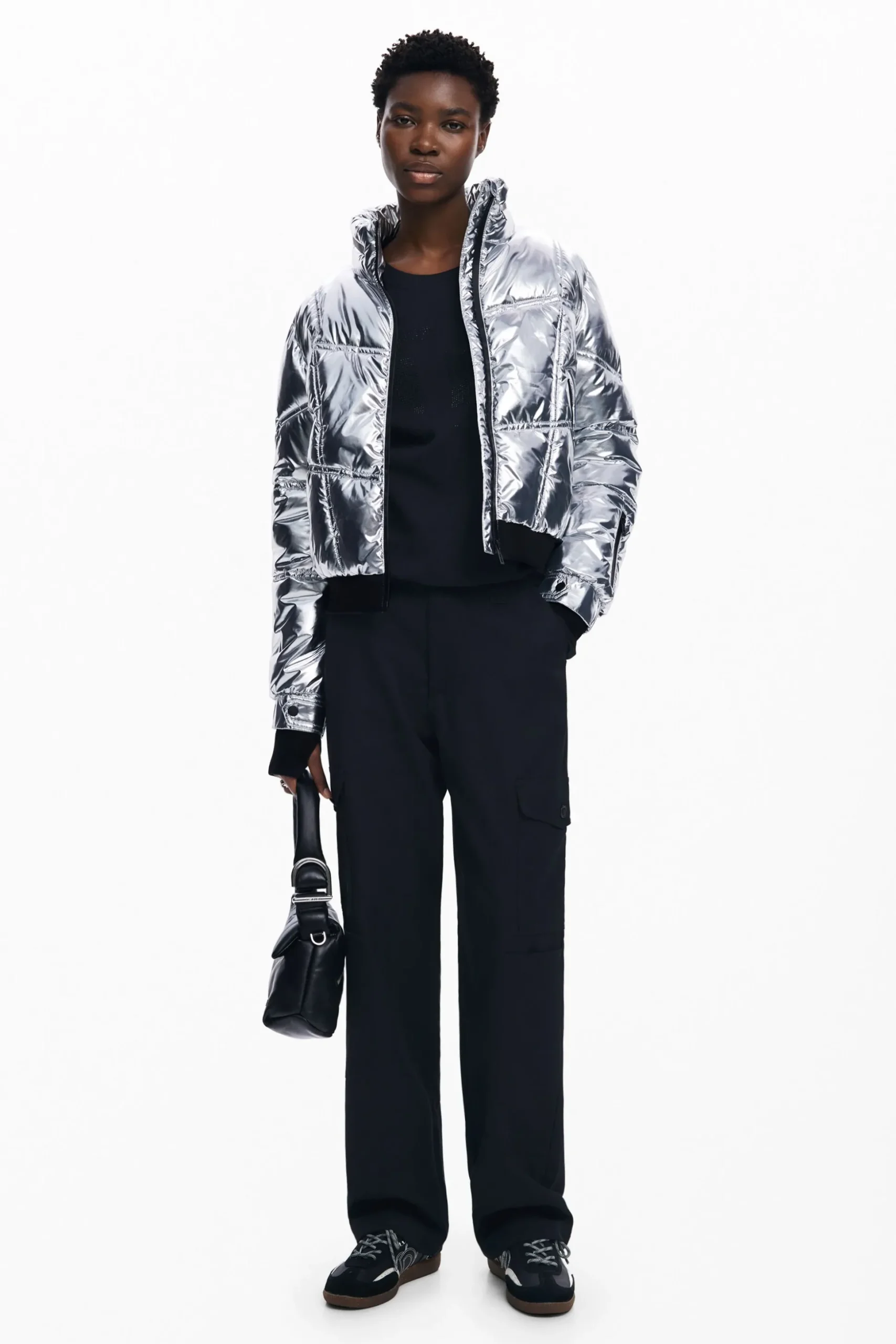 Metallic coat with hood