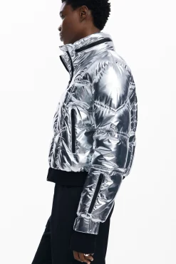 Metallic coat with hood