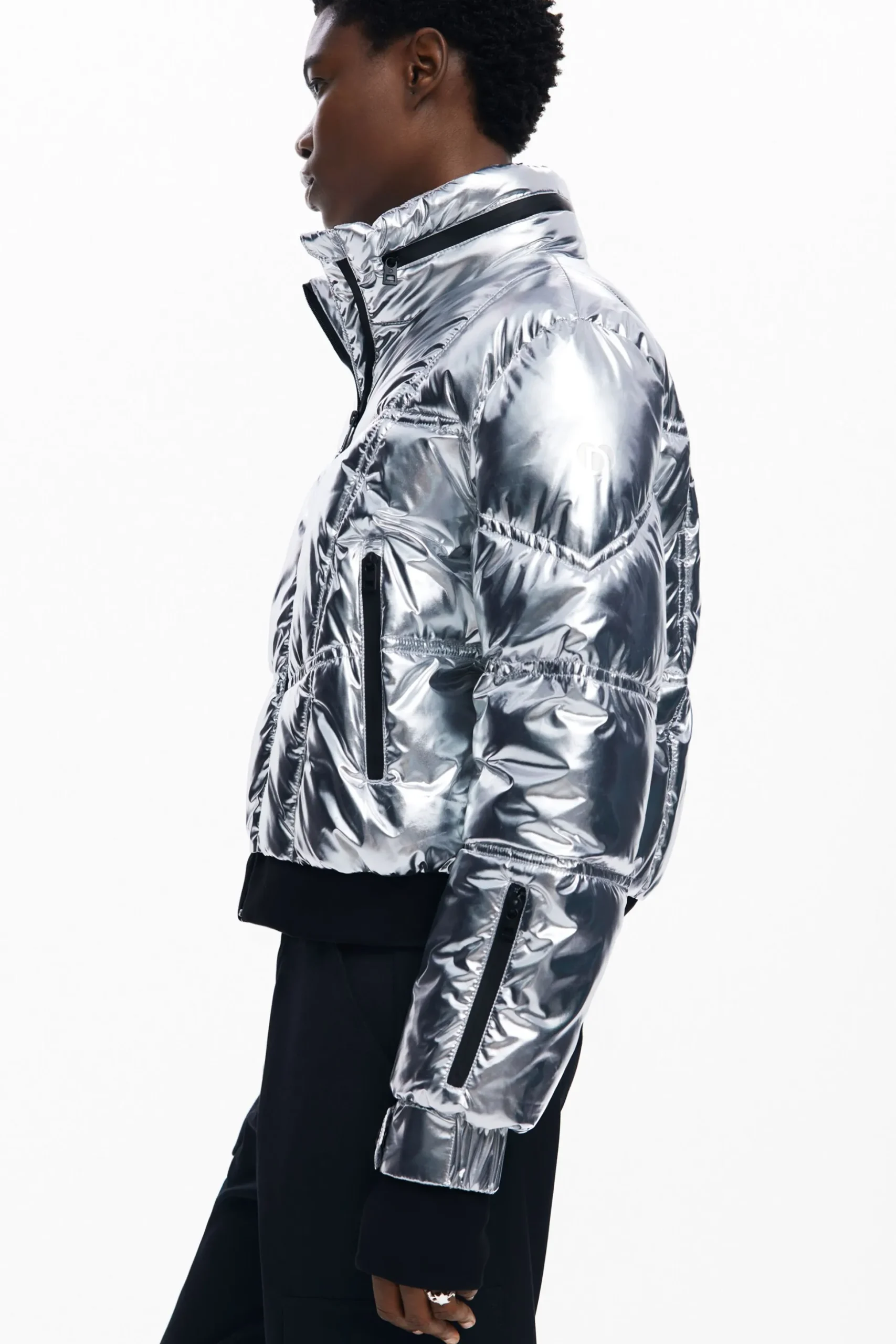 Metallic coat with hood