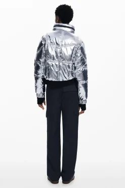Metallic coat with hood