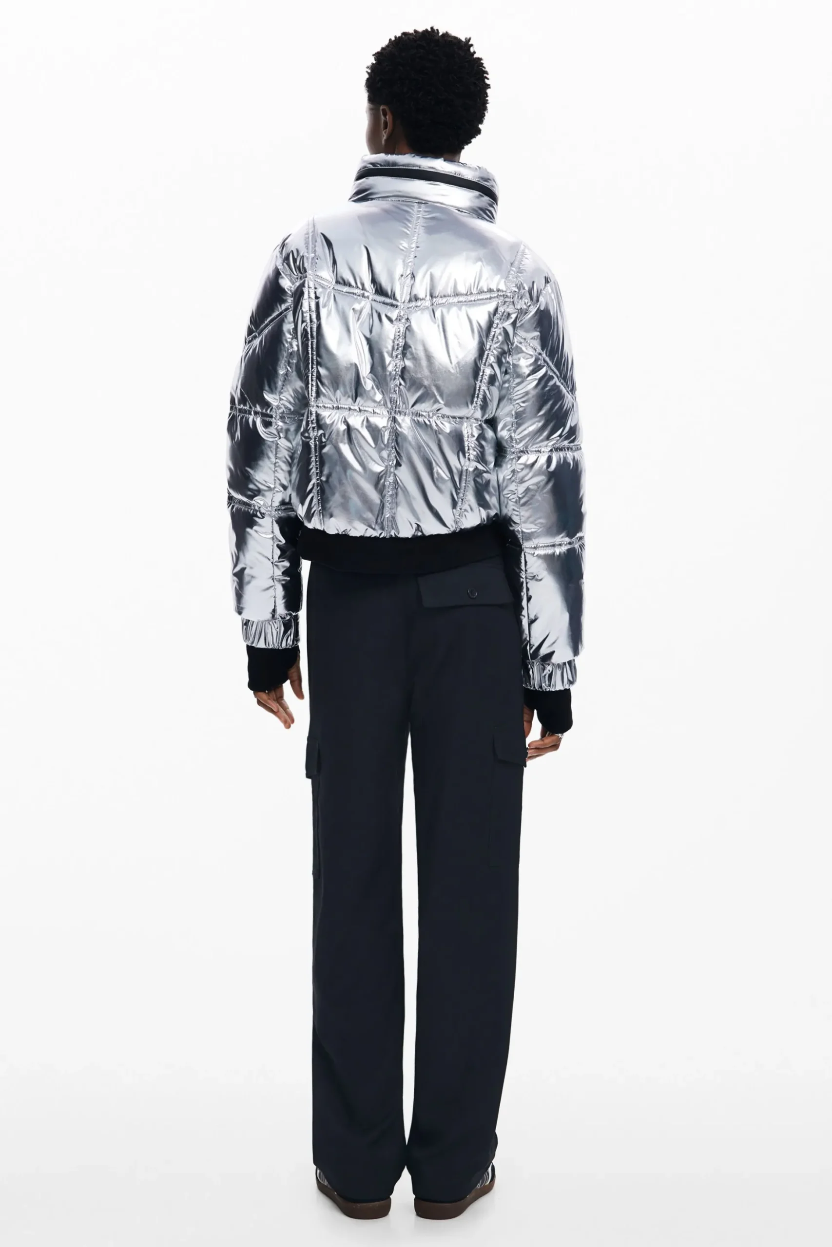 Metallic coat with hood
