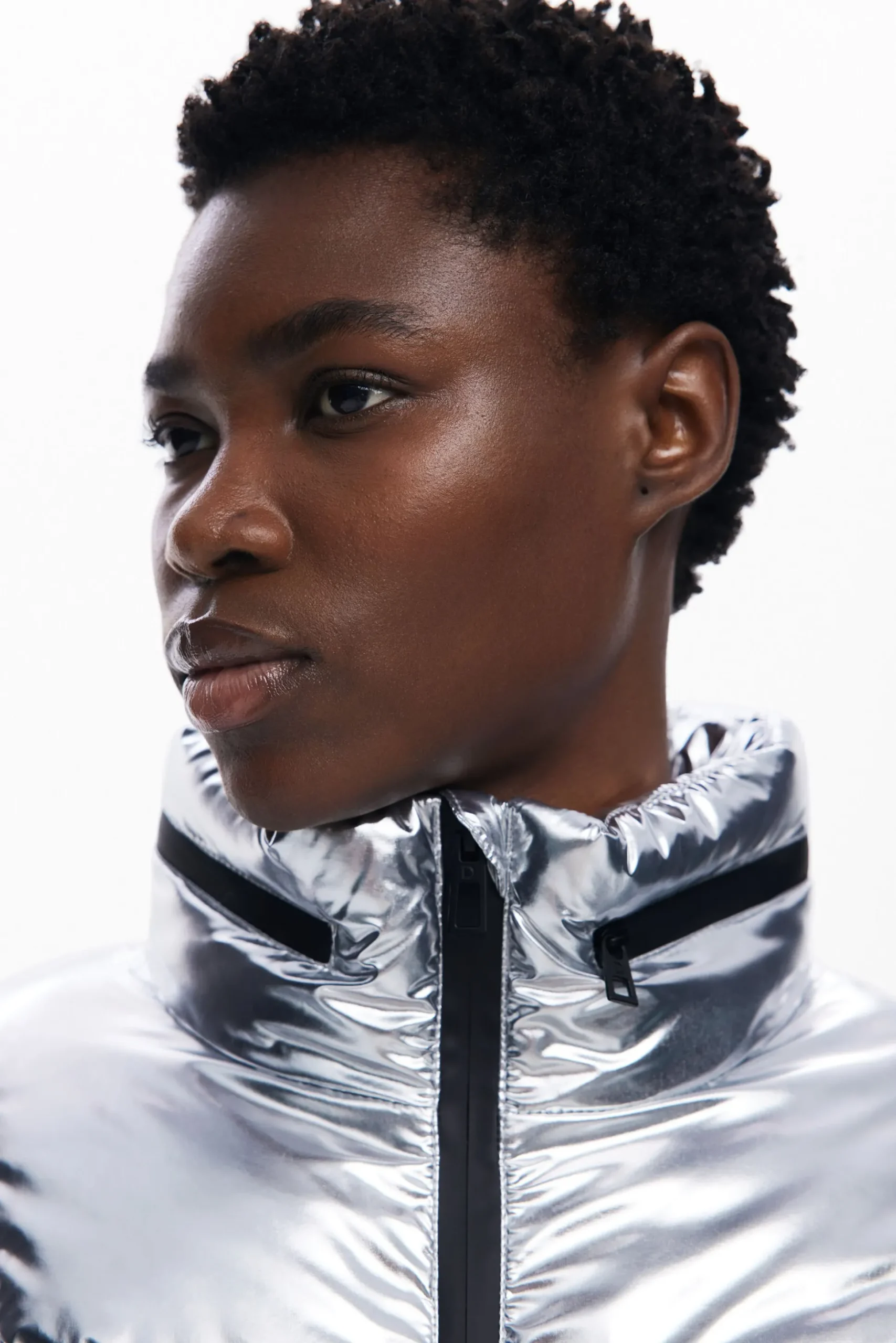 Metallic coat with hood