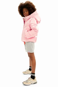 Metallic padded coat with hood