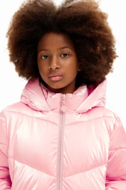 Metallic padded coat with hood