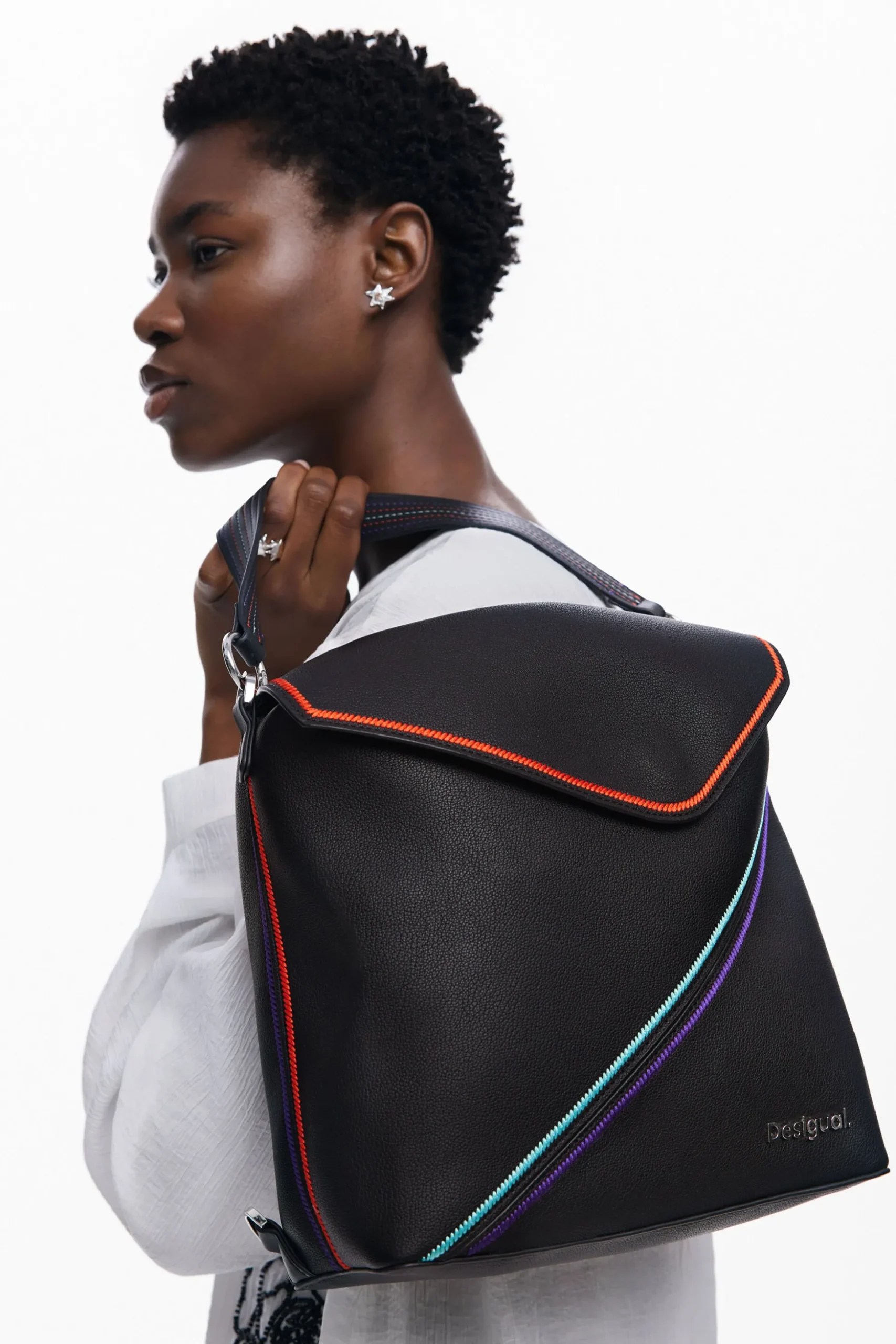 Mini backpack with stripes