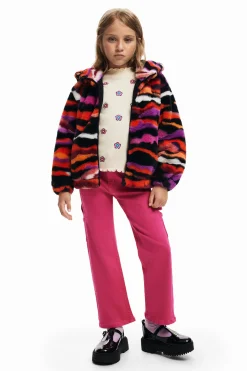Multicolored animal print faux fur jacket