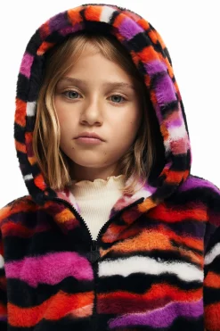 Multicolored animal print faux fur jacket