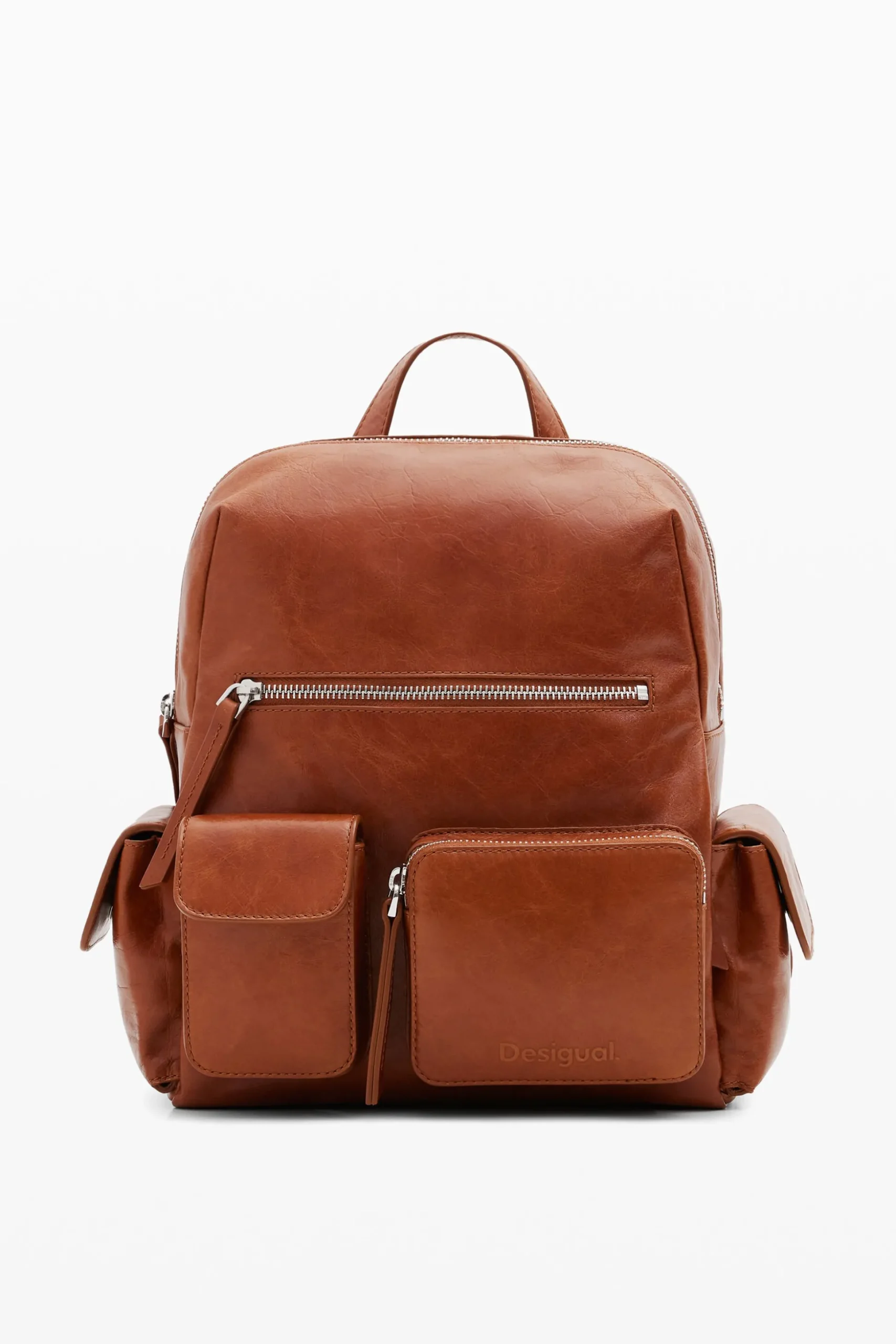 Multi-pocket leather backpack