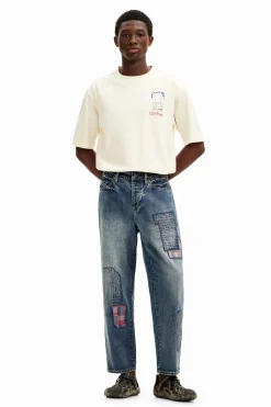 Patched denim pants