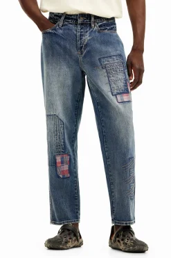 Patched denim pants