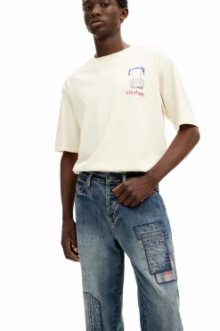 Patched denim pants