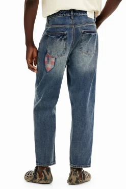 Patched denim pants