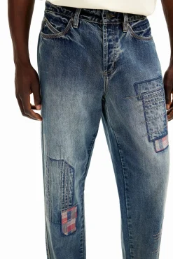 Patched denim pants