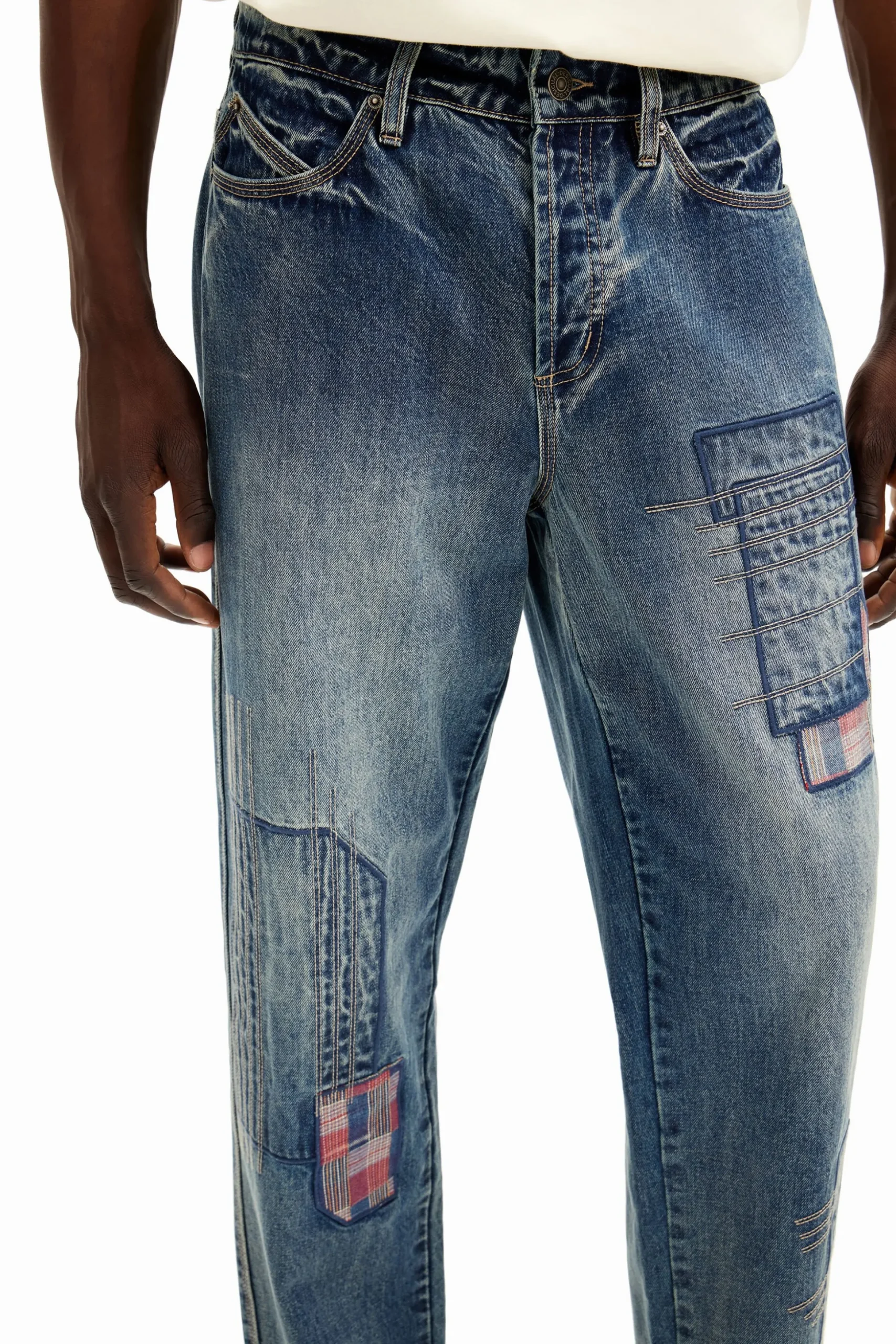 Patched denim pants