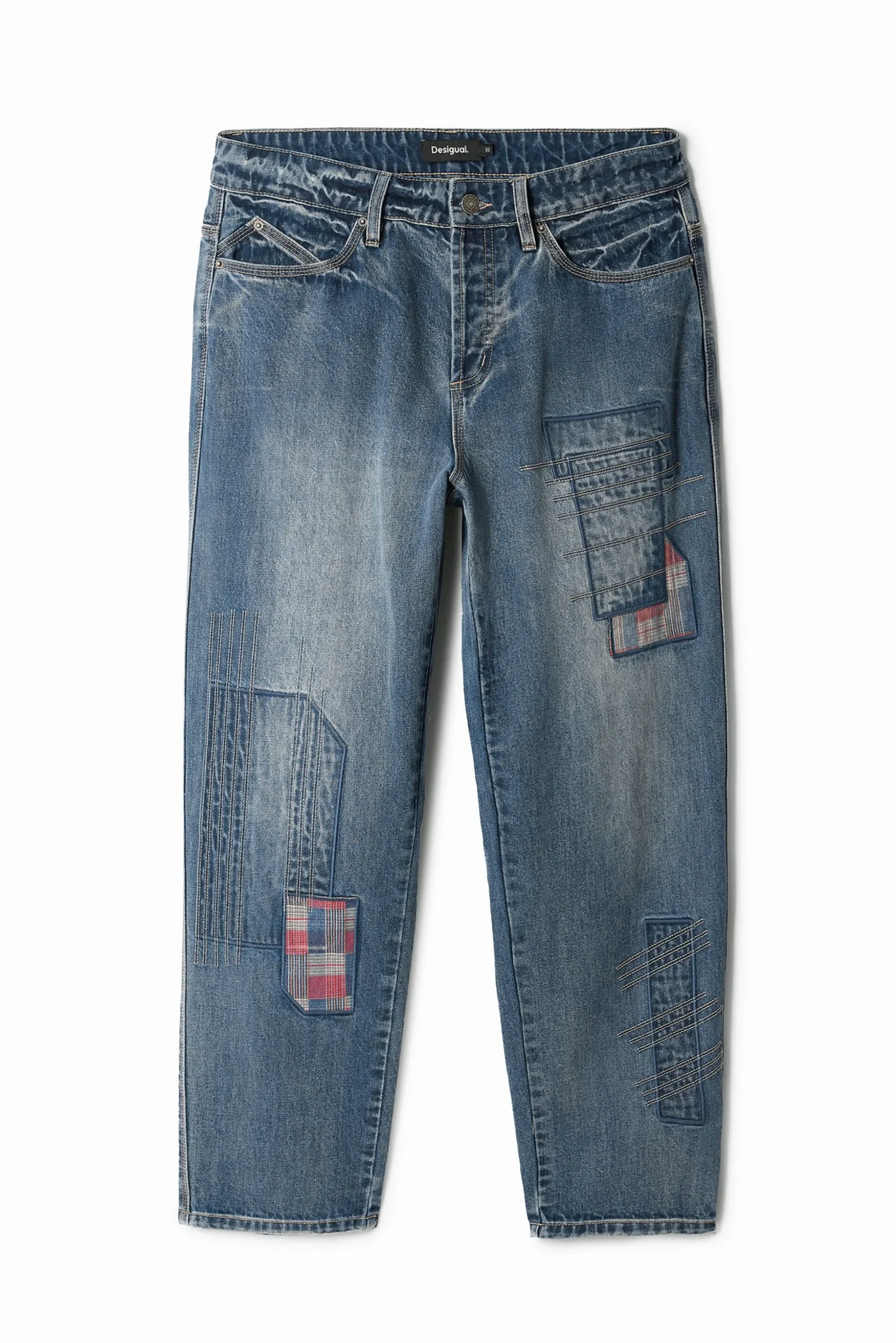 Patched denim pants